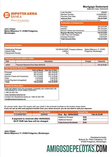para download Modelo Word e PDF de declaração de hipoteca de Montenegro Hipotekarna Banka